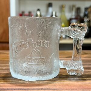 1993 McDonald's Flintstones RocDonald's Glass Mug Bone Handle Cup Vintage